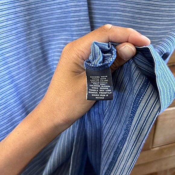 Hart Schaffner Marx Medium Short‎ Sleeve Polo Shirt Blue White Striped - Picture 4 of 6